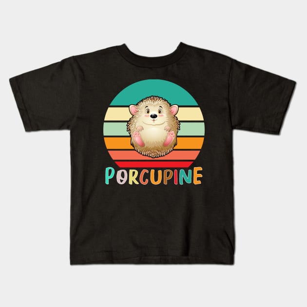 Vintage Retro Porcupine Kids T-Shirt by adrinalanmaji